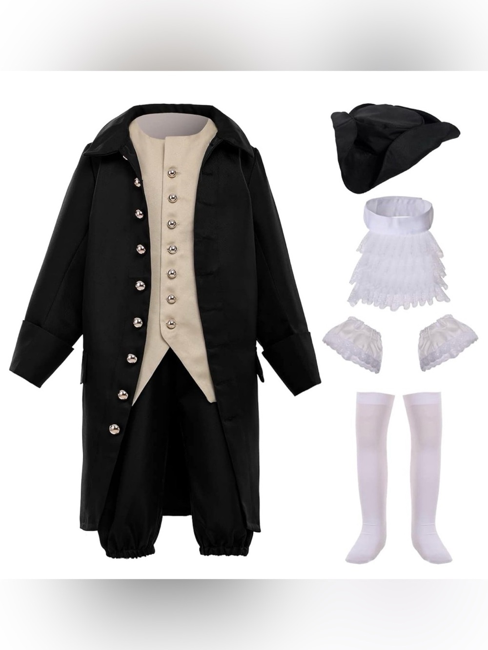 BPURB Colonial Costume Boys 18th Century American Costume Size 12 Black